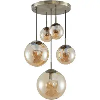 LINDBY hengelampe Teeja, rav, 5 lyskilder, Ø50cm, glass, E27