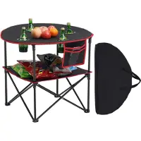 Vevor Sammenleggbart campingbord, Bærbart Utendørs Lettvekts Piknikbord, 600D Oxford Stoff Vanntett Lerret Reise Strandbord, med 4 Koppholdere, Bæreveske, For Tailgating Camping Piknik, Svart
