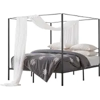 Vevor King Size himmelsengramme, metallhimmelseng med himmelsengdesign, kraftig stållamellstøtte, oppbevaringsplass under sengen, ingen boksmadrass nødvendig, enkel montering, svart