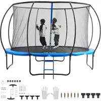 Vevor 12FT trampoline, 400 lbs trampoline med innhegningsnett, stige og buet stang, kraftig trampoline med hoppematte og fjærbelegg, utendørs rekreasjonstrampoliner for barn og voksne
