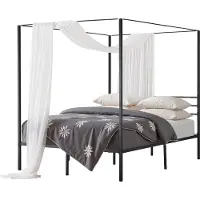 Vevor Queen-size himmelsengramme, himmelseng i metall med himmelsengdesign, kraftig stållamellstøtte, oppbevaringsplass under sengen, ingen boksmadrass nødvendig, enkel montering, svart
