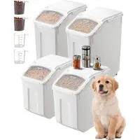 Vevor Risoppbevaringsbeholder, 3,5 gallon/15 l x 2 + 4,5 gallon/20 l x 2 stor hundematdispenser, kornbeholder for kjøkkeningredienser, kjæledyrmatbeholdere med hjul, 4 målebegre, lufttett lokk, 4-pakn