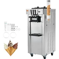 Vevor kommersiell iskremmaskin, 21–31 l/t kapasitet, 1670 W frittstående softiskremmaskin med 3 smaker, 2 x 4,3 l beholdere i rustfritt stål, LED-panel med automatisk rengjøring over natten, for resta