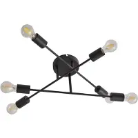 LINDBY taklampe Estar, svart, metall, 6 lyskilder, Ø56 cm