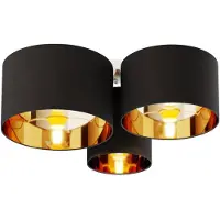 LINDBY taklampe Laurenz, 3 lyskilder, svart/gull, tekstil