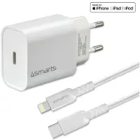 4smarts 20W PD Lader og Lightning Kabel - EU-støpsel - Hvit