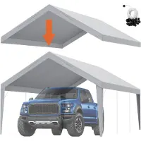 Vevor Carport-utskiftbart kalesjetrekk 13 x 20 fot, garasjetakpresenning kraftig vanntett og UV-beskyttet, enkel installasjon med ballstrikk, grå (kun topptrekk, ramme ikke inkludert)