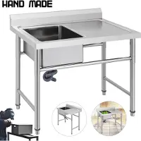 Vevor Håndlaget vask Ikke-magnetisk kjøkkenvask i rustfritt stål Håndlaget 1 rom 16 x 15,5 x 10 tommer kapasitet Stor vask med høyre plattform for gårdshus, kafé, butikk, sykehus