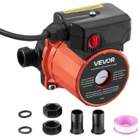 Vevor varmtvannsresirkuleringspumpe, 38 l/min, sirkulasjonspumpe med øyeblikkelig sirkulasjon, 3-trinnskontroll, 100 W, AC 220–240 V, G3/4 tomme til G1/2 tomme adapter, støpejernshode, for varmtvannsb
