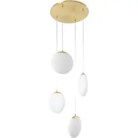 LUCANDE hengelampe Lunelle, messing, glass, 4 lyskilder, Ø 40 cm