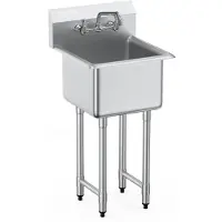 Vevor Rustfritt Stål Oppvaskkum, Frittstående Liten Vask med 1 Roms Inkluderer Kran og Ben, 45,7 x 104,1 cm Kommersiell Enkeltkummevask for Garasje, Restaurant, Kjøkken, Vaskerom, NSF-sertifisert