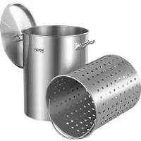 Vevor Rustfritt Stål Kjele, 36 Quart Kjøkkengryter, Kjøkkenutstyr Sauskjele med Kurv, Lokk og Håndtak, Kraftig Kommersiell Kjele, Slipebehandling, For Damping, Koking eller Steking Sølv