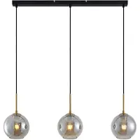 LINDBY hengelampe Hiwana, røykgrå, glass, 3 lyskilder