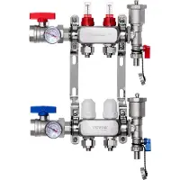 Vevor 2-grenet strålevarmemanifold, 1/2" PEX-rørmanifold, PEX-manifold i rustfritt stål for vannbasert gulvvarme, PEX-strålevarmemanifoldsett med 1/2" adaptere inkludert