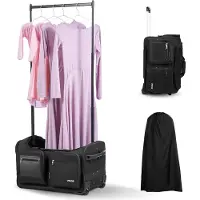 Vevor danseveske med klesstativ, 584,2 mm rullende dansebag, med hjul, USB-port, høydejusterbart klesstativ, beskyttelsesgardin, ideell for reiser og konkurranser, matt svart