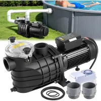 Vevor bassengpumpe, 3000 W, 35 000 l/t maks. strømning, én hastighet, bassengpumpe, AC 220–240 V, 2860 o/min, 19 m maks. trykkhøyde, med 24-timers timer og filterkurv, for overjordiske og nedgravde ba