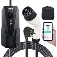 Vevor bærbar elbillader type 2, 16A 3,7 kW, elbillader med 8,6 m ladekabel CEE 7/7-plugg LCD-skjerm, IEC 62196 ladestasjon for elbiler til hjemmet med bæreveske, ladekabelkrok, IP66