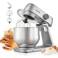 Vevor kjøkkenmaskin, 7,4 l elektrisk kjøkkenmaskin, 1800 W deigmikser, 10 hastigheter, vippehode-matmikser med bolle i rustfritt stål, eltekrok, visp, visp, for baking, blanding, pisking og elting, sø