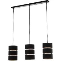LINDBY pendellampe Tsomo, 950 cm, 3-lys, svart, stoff