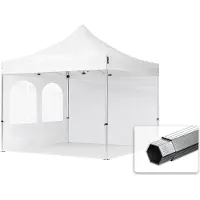 TOOLPORT 3x3 m aluminium, pop up partytelt, 2 sidepaneler, hvit