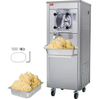 Vevor kommersiell iskremmaskin, 18 l/t kapasitet, 1600 W iskremmaskin med én smak og hjul, 6 l sylinder i rustfritt stål, LED-panel med automatisk rengjøring og forkjøling, for restaurant-snackbarer