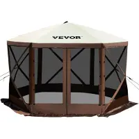 Vevor Paviljongtelt med skjerm, 10 x 10 fot, 6-sidig popup-campingtelt med nettingvinduer, bærbar bæreveske, bakkestøtter, store skyggetelt for utendørs camping, plen og bakgård