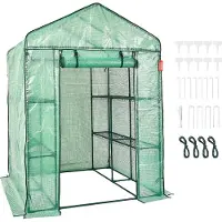 Vevor Drivhus med walk-in-funksjon, 1,2 x 1,2 x 2,1 m drivhus med hyller, oppsett på minutter, høystyrke PE-deksel med dører og vinduer og stålramme, egnet for planting og lagring, grønn