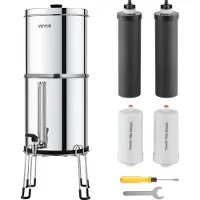 Vevor gravitasjonsmatet vannfiltersystem, 2,25G 304 rustfritt stål benkeplatefiltreringssystem, reduserer bly og opptil 99 % klor, med 2 aktivkullfiltre, 2 defluoreringsfiltre, kran
