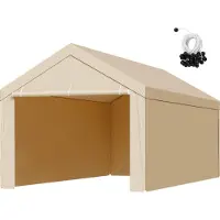 Vevor Carport-reservetak, 3 x 6 m drikkeklar garasjepresenning med sidevegger, UV-bestandig og vanntett, kraftig bilpresenning med ballbuggees, beige, ramme ikke inkludert