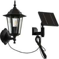 LINDBY LED-solcellelampe Sayata, svart, aluminium, lykt