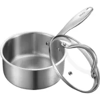 Vevor 1,5 QT kasserolle, kasserolle i rustfritt stål med glasslokk, multifunksjonell liten sauskjele i rustfritt stål med nonstick-belegg og ergonomisk håndtak, egnet for stekeovn, oppvaskmaskin, indu