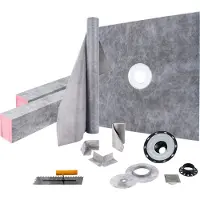 Vevor dusjforkantsett, 48"x48" vanntett dusjforkant med 4" PVC sentral bindingsflens, 4" rist i rustfritt stål, 2 kuttbare dusjforkanter og sparkel, dusjskålens skrånende pinner passer til bad