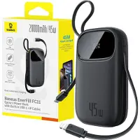 Baseus EnerFill FC31 QPow3 20 000 mAh 45 W powerbank m/skjerm, USB-C- og Lightning-kabler – svart