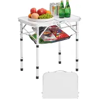 Vevor Sammenleggbart campingbord, justerbare høydebærbare sidebord, strandbord i aluminium og MDF med nettinglag, bærehåndtak, lett og kompakt for utendørs piknik og grilling, 24x16 tommer, sølv