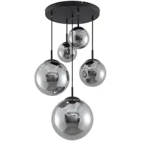 LINDBY hengelampe Teeja, smoke, 5 lyskilder, Ø50cm, glass, E27