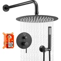 Vevor dusjkransett, regndusjsystem for bad med 8-tommers (20,3 cm) rundt regndusjhode og håndholdt spray, veggmonterte badekararmaturer med messingventil og pyntesett, matt svart