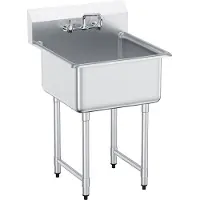 Vevor Rustfritt Stål Oppvaskkum, Frittstående Liten Vask med 1 Roms Inkluderer Kran og Ben, 27"x41" Kommersiell Enkeltkummevask For Garasje, Restaurant, Kjøkken, Vaskerom