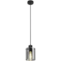 LINDBY hengelampe Kourtney, Ø 15 cm, svart/grå, glass, E27