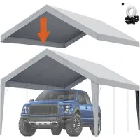Vevor Carport-utskiftbart baldakintrekk 12 x 20 fot, garasjetakpresenning kraftig vanntett og UV-beskyttet, enkel installasjon med ballstrikk, grå (kun topptrekk, ramme ikke inkludert)