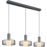Globo Grant LED-hengelampe, lengde 90 cm, røykgrå, 3 lyskilder, glass