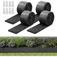 Vevor gummimulchmatte på rull, 4 ruller 305 x 11,5 cm, permanent mulchkant av resirkulert gummi, naturlig blomstersperre med staker, 0,5 tommer tykk, skjærbar hagekant for landskapsarbeid