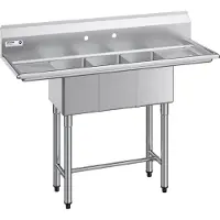Vevor 3-roms vask, 18-gauge 304 rustfritt stål, 254 x 356 x 254 mm kummestørrelse, 3-roms kommersiell kjøkkenvask med 2 avrenningsbrett og bakplate for restaurant, matvogn og hjemmebruk