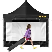Vevor 10 x 10 FT Pop Up Baldakintelt, Utendørs Gazebo-telt med avtagbare sidevegger og hjulveske, UV-bestandig vanntett øyeblikkelig lysthusly for fest, hage, bakgård, svart
