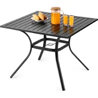 Vevor utendørs spisebord til terrasse, 94 cm firkantede bistrobord i metall og stål, med 38 mm paraplyhull, store utemøbler i all slags vær for plen/hage/veranda, svart