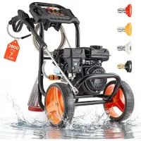 Vevor gassbasert høytrykksspyler 2900 PSI og maks. 7 l/min, oppgradert aluminiumspumpe med sprøytepistol og stang, sett med 4 dyser, lavprofil høytrykksspyler for biler, gjerder, innkjørsler, hjem, te