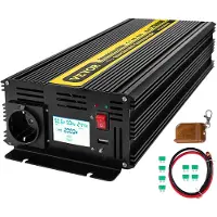 Vevor ren sinusbølgeinverter 2500W strøminverter DC 12V AC 230V, bilinverter USB-port LCD-skjerm fjernkontroll, sikkerhetsbeskyttelse, strømomformer for bobiler, lastebiler, båter og nødstilfeller
