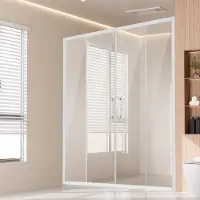 Vevor Dusjdør uten ramme, 147-149 cm B x 180 cm H, dobbel skyvedør i glass med 6 mm klart herdet glass, vanntett, uknuselig og NANO-flekkbestandig med rustfrie stålbeslag, krom