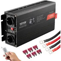 Vevor ren sinusbølgeinverter, 2000 watt, DC 12V til AC 230V strøminverter med 2 AC-uttak 2 USB-porter 1 Type-C-port, LCD-skjerm og fjernkontroll for mellomstore husholdningsapparater, CE FCC