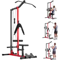 Vevor LAT Pull Down-maskin, 3-i-1 rad-kabelmaskin, kabelmaskiner hjemmegym med 3-nivå justerbart sete, 4-nivå justerbar skumrulle, belastning 181 kg latissimus dorn for rygg, bryst, triceps, svart
