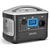 Vevor bærbar kraftstasjon, 600W solcellegenerator kraftstasjon, 493Wh LiFePO4 batteribackup med 7 utgangsporter for nødsituasjoner hjemme, utendørs camping, bobilreiser (solcellepanel ikke inkludert)